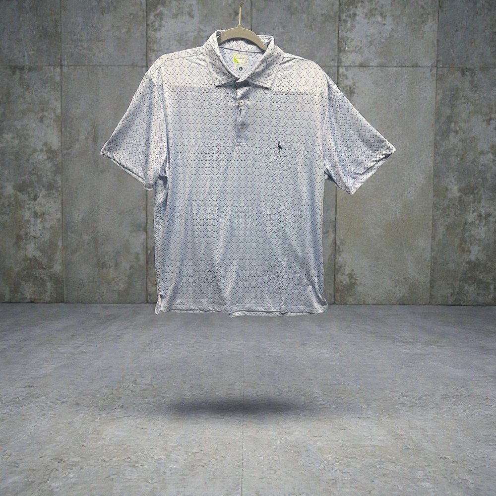 Taylor Bird Men's Short Sleeve Polo Golf Shirt Large Golf Clubs Print Preppy Fun